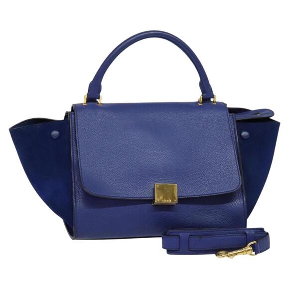 CELINE Trapeze Hand Bag Suede Leather Blue Gold - Picture 1 of 13